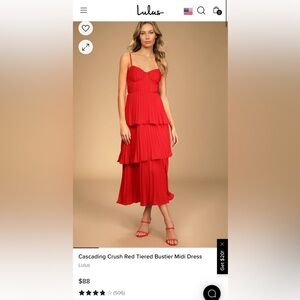 Lulus Cascading Crush Red Tiered Bustier Midi Dress